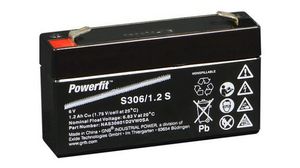 Rechargeable Battery, Lead-Acid, 6V, 1.2Ah, Blade Terminal, 4.8 mm